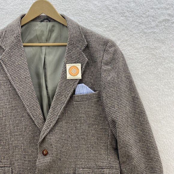 VTG Levi Strauss Tailored Classic Wool Tweed Sport Coat 2 Leather Button Men 44R - Picture 7 of 16